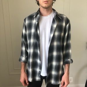 Black/Gray/White Plaid Button Down